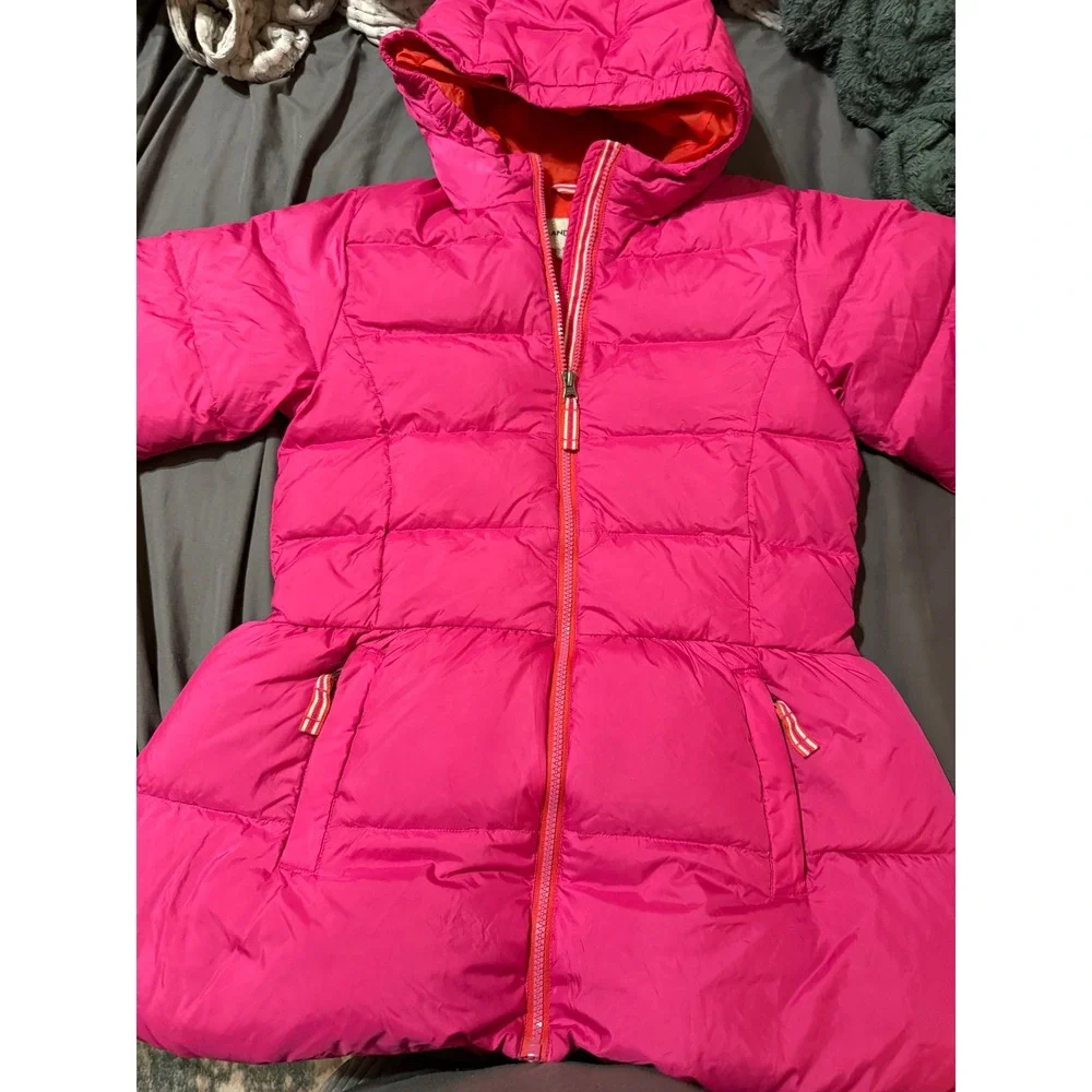 Lands' End‎ Size Large 14 Pink Hooded Puffer Coat Girl Kid Full Zip Winter Warm